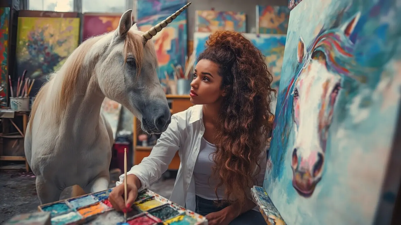 Bildnis einer Frau mit einem Einhorn.