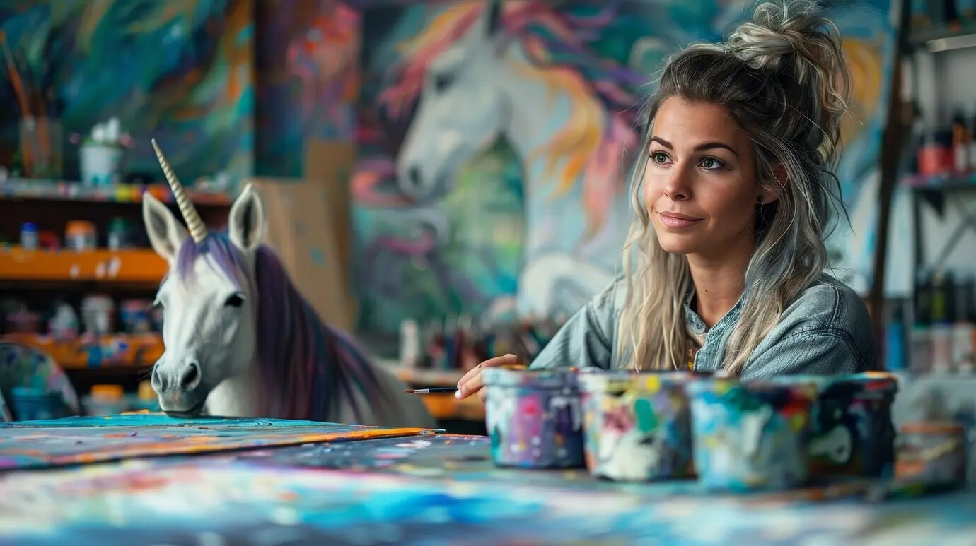 Porträt einer Frau mit Einhorn